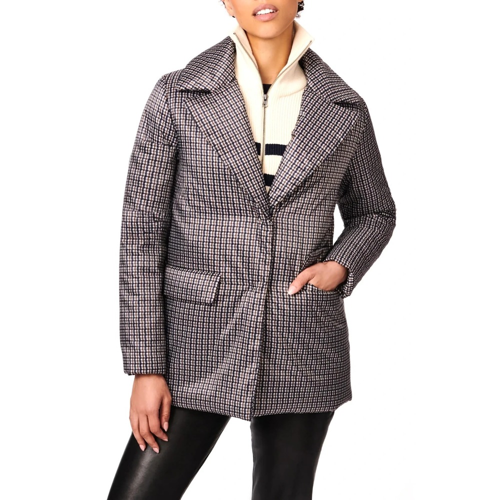 NWT Bernardo Houndstooth Recycled Polyester Puffer Blazer Women's S Quilted Coat